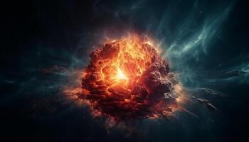 Exploding galaxy creates fiery natural phenomenon in futuristic computer graphic generated by AI photo