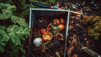 Fresco orgánico vegetales en un rústico cesta, Derecho desde el granja generado por ai foto