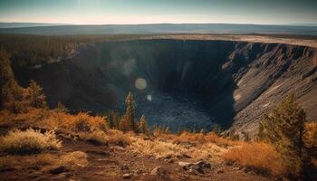 el famoso caldera brilla en el atardecer, un tranquilo escena generado por ai foto