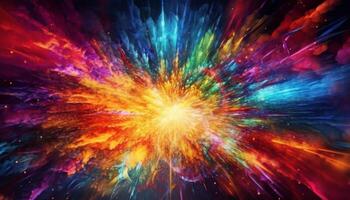 Supernova explosion illuminates vibrant galaxy backdrop in abstract space illustration generated by AI photo