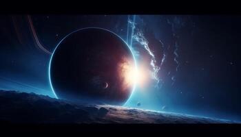 Orbiting planet in star field, a futuristic space exploration fantasy generated by AI photo