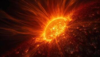 Exploding fireball illuminates futuristic galaxy, a natural phenomenon of science generated by AI photo