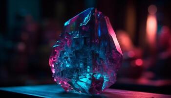 Shiny gemstone illuminates vibrant colors in close up crystal reflection generated by AI photo