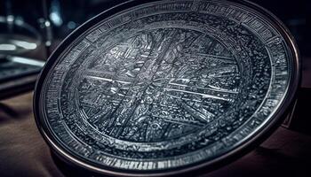 Antique coin reflects wealth and prosperity in modern finance business generated by AI photo