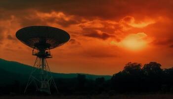 Radio telescope captures data from space at dusk on mountain generated by AI photo