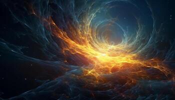 Futuristic galaxy backdrop with exploding wave of multi colored chaos generated by AI photo