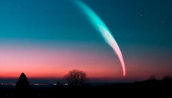 silueta de árbol espalda iluminado por brillante multi de colores puesta de sol generado por ai foto