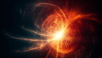 Exploding fiery fractal shapes in a futuristic galaxy backdrop design generated by AI photo