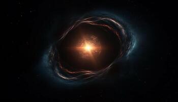 Abstract glowing spiral in deep space, illuminated by supernova flame generated by AI photo