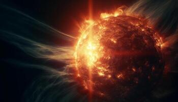 A glowing sphere of fire, a natural phenomenon in space generated by AI photo
