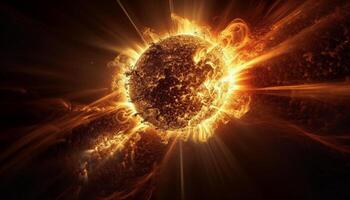 explotando bola de fuego enciende natural fenómeno en futurista galaxia fondo generado por ai foto