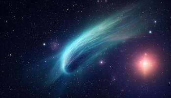 resumen galaxia órbitas estrella campo en iluminado azul espacio fondo generado por ai foto