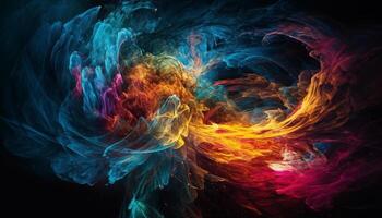 Futuristic galaxy explodes in multi colored chaos, a surreal computer illustration generated by AI photo