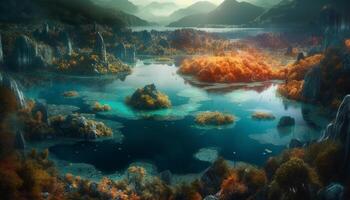 The tranquil scene of the underwater reef reflects the beauty generated by AI photo