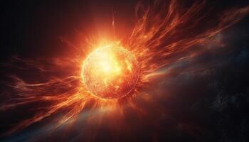profundo espacio nebulosa explota con brillante natural fenómeno y fuego generado por ai foto