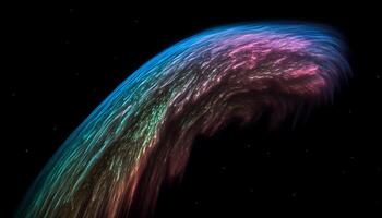 Night sky illuminated by multi colored star trail in abstract design generated by AI photo