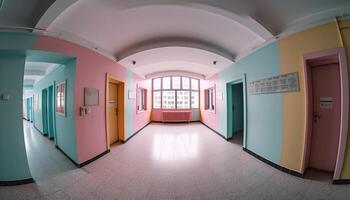 The futuristic laboratory empty corridor features modern metal architecture generated by AI photo