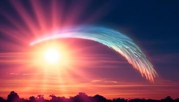 el brillante puesta de sol cielo explota con vibrante multi de colores patrones generado por ai foto