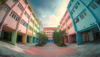 The ancient courtyard multi colored facade boasts modern architecture and history generated by AI photo