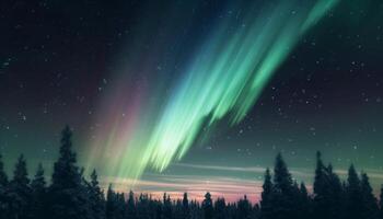 Star trail illuminates majestic mountain range in frozen arctic landscape generated by AI photo