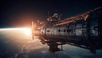 The rusty tanker unloading fossil fuel at the commercial dock generated by AI photo