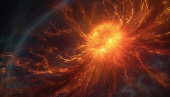 God fiery creation explodes in abstract nebula of natural phenomenon generated by AI photo