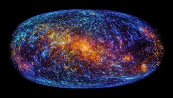 Deep space sphere orbits glowing planet in abstract futuristic design generated by AI photo