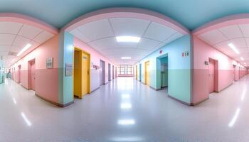 The futuristic corridor in the underground subway station is illuminated generated by AI photo