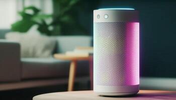 Modern wireless speaker design enhances home audio equipment elegance generated by AI photo