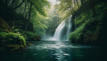 Tranquil scene of flowing water in tropical rainforest, natural beauty generated by AI photo