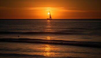 Sailing at dusk, tranquil scene, reflection on water, beauty generated by AI photo