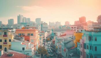 Beijing modern skyline illuminated at dusk, a panoramic cityscape view generated by AI photo