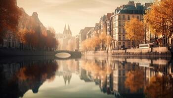 The Gothic beauty in nature illuminated the tranquil autumn reflection generated by AI photo