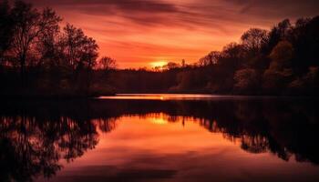 A tranquil scene at dusk, nature beauty in reflection generated by AI photo