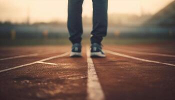 Athlete jogging outdoors in sports clothing, enjoying relaxation exercise generated by AI photo