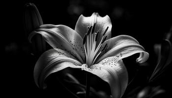 Freshness and fragility of a single flower in monochrome elegance generated by AI photo