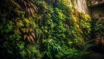 The lush tropical rainforest boasts beauty in nature tranquil scene generated by AI photo