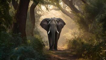 el majestuoso africano elefante camina mediante el tranquilo tropical bosque generado por ai foto