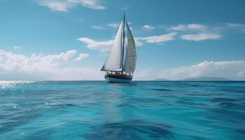 Sailing yacht speeds through waves, a luxurious summer adventure generated by AI photo