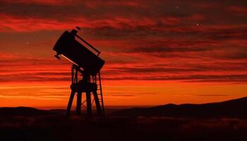 mano retenida telescopio capturas belleza en naturaleza tranquilo verano puesta de sol generado por ai foto