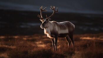 A majestic stag grazes in the tranquil wilderness at dusk generated by AI photo