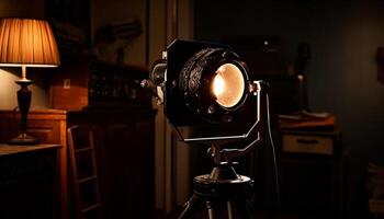 un profesional fotógrafo ilumina un soltero objeto con cámara destello generado por ai foto