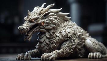 The ornate dragon sculpture, a symbol of Chinese mythology generated by AI photo