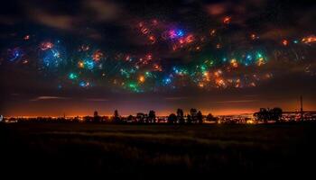 el brillante lechoso camino ilumina el tranquilo otoño paisaje generado por ai foto