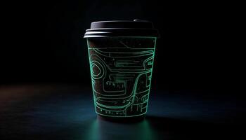 A futuristic coffee cup symbolizes modern business industry and creativity generated by AI photo