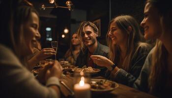 A group of friends enjoying a carefree night of togetherness generated by AI photo