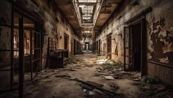 The old, spooky warehouse was abandoned and in bad condition generated by AI photo