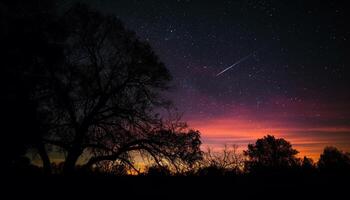 silueta de árbol en contra lechoso forma, un brillante misterio generado por ai foto