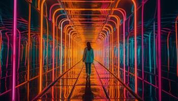 A futuristic city built on data, glowing with neon electricity generated by AI photo