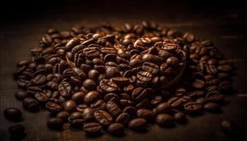 Freshly ground dark bean coffee, a scented caffeine addiction generated by AI photo